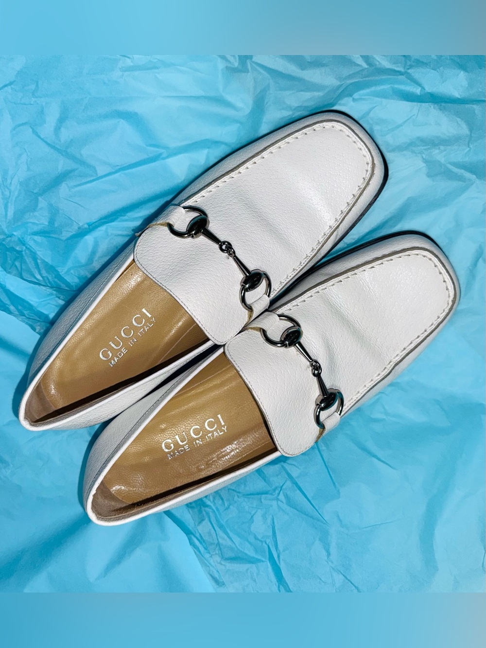 Gucci AUTHENTIC Vintage White Silver Horsebit Leather Loafers 36.5 Tom Ford RARE - Picture 5 of 16